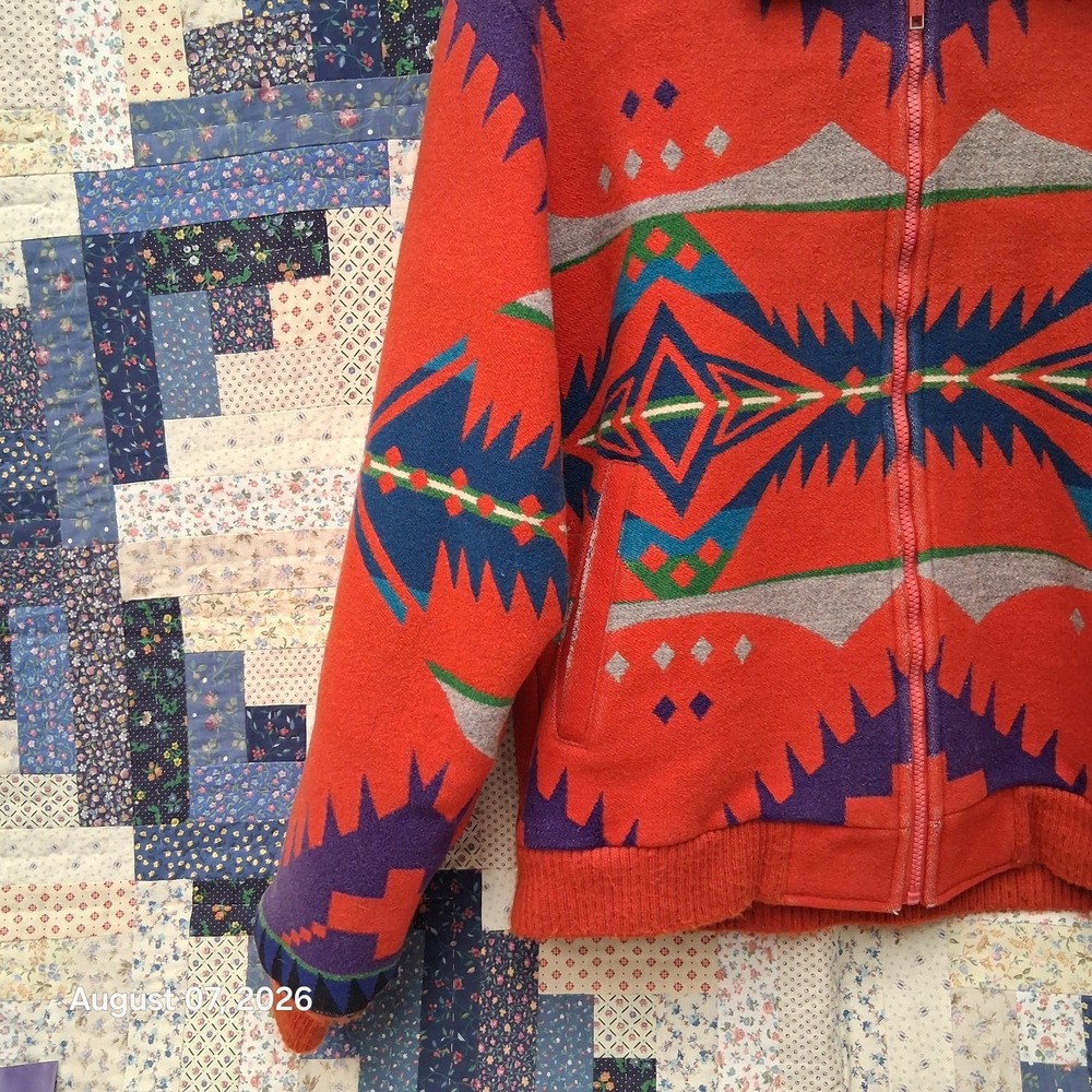 Vintage 80s Pendleton Mens L Wool Southwest Aztec Bomber Jacket USA Western Wear - Picture 3 of 15